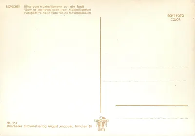 Munich — widok z Maximilianeum — Münchner Bildkunstverlag August Lengauer, nr 151 — Rewers