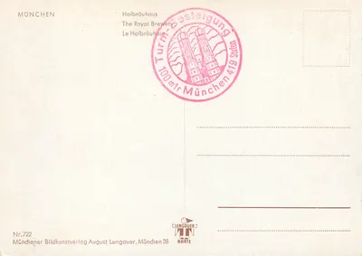 Widok Hofbräuhaus w Monachium — wydawca Lengauer, nr 722 — Rewers