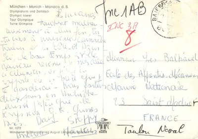 Wieża Olimpijska w Monachium — Igrzyska Olimpijskie 1972 — wydawca Clengauer, nr 1072 — Rewers