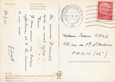 O Maximilianeum — Munique — editor Clengauer, n° 716 — Verso
