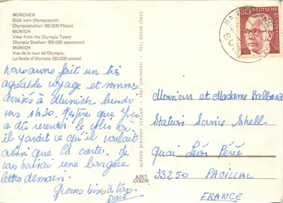 Munique — Vista da torre Olympiaturm — editor Alfred Ziethen Verlag, n° 7655 — Verso