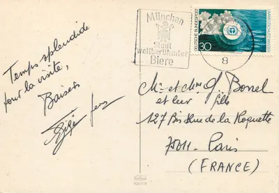 Fontes de Munique — Weiss-Ferdlin, Wittelsbacher, Karl Valentin, Fisch, Vater-Rhein, Richard Strauss — Grüße aus München — Verso