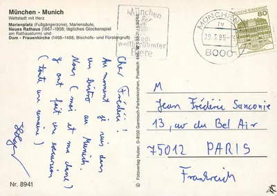 Munique - Praça Marienplatz — Novo Rathaus e Dom — editor Fotoverlag Huber, n° 8941 — Verso