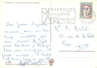 München. Widok na fontannę Wittelsbacher z pałacem Maxburg — wydawca Lengauer, nr 829 — Rewers