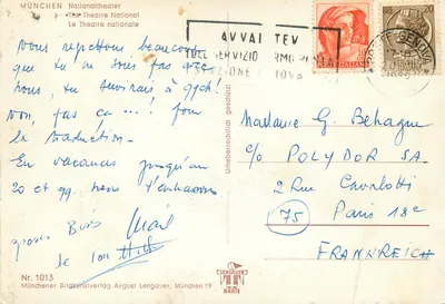Teatr Narodowy w Monachium — widok nocny — Münchner Bildkunstverlag August Lengauer, n° 1013 — Rewers
