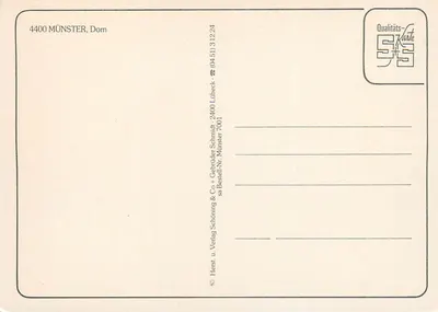 Münster, Katedra — widok panoramiczny — Qualitäts-Karte n° 7001, wydawca Schöning & Co + Gabrider-Schmidt — Rewers