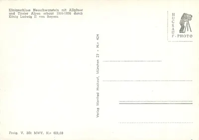 Zamek Neuschwanstein — widok z powietrza — HUCKAU F. PHOTO, N.° 621/18 — Rewers