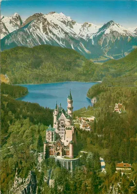 Schloss Neuschwanstein — contra as Alpes e os montes Thannheimer — Photo-Verlag H. Kronburger, n° 16 F
