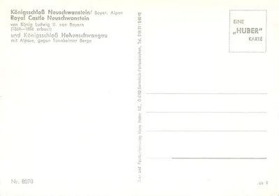 Castelo de Neuschwanstein — Alpes bávaros — Huber KG, n° 8070 — Verso