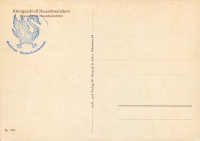 Castelo de Neuschwanstein — vista panorâmica — editor M. Herpich & Sohn, n° 744 — Verso