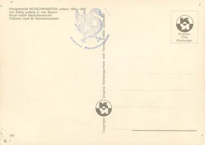 Zamek Neuschwanstein — Niemcy — wydawca Kienberger, nr 283 — Rewers