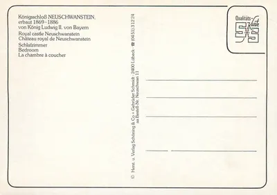 Quarto de dormir — Castelo Real de Neuschwanstein — editor Schöning & Co, n° 11 — Verso