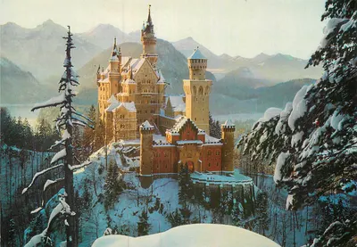 Castelo de Neuschwanstein — vista invernal — editor Huber, n° 2140