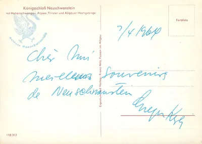 Château de Neuschwanstein — Alpsee, Alpes et Alpes de Tyrol — Édition Franz Milz, Füssen — Verso