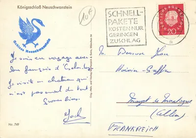 Zamek Neuschwanstein — widok jesieniowy — Schloss Neuschwanstein & Sohn, München, nr 749 — Rewers