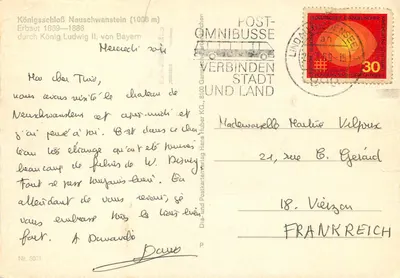 Zamek Neuschwanstein — widok zimowy — Dia-und Postkartenverlag Hans Huber KG, nr 8071 — Rewers