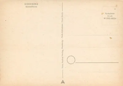 Nuremberg — Sinwellturm — editor Andres Verlag, Hamburg, n° série N 290/8024 — Verso