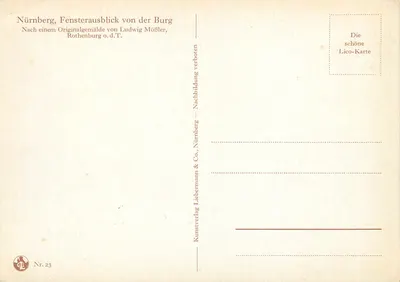 Nürnberg, widok z okna z Burg — Ludwig Mößler — Lico-Karte Nr. 23 — Rewers