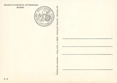 Basilica dell'Abbazia Benedettina di Ottobeuren — 1200 anni — edizione J. Härtl — Verso