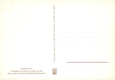 São João Batista — Evangelho da Schola de Corbie, cerca de 850 — Verlag Maria Liturgica, Darmstadt — Verso