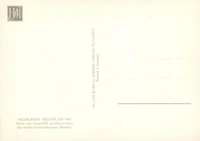 Maria do Vesperbild — obra do mestre de Salzburgo por volta de 1400 — editor Hirmer Verlag, Munique — Verso
