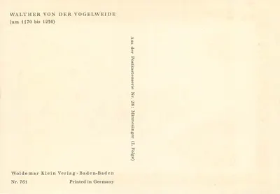 Walthéry de la Vogelweide — poeta minnesinger — Woldemar Klein Verlag, Baden-Baden, série n°28 — Verso