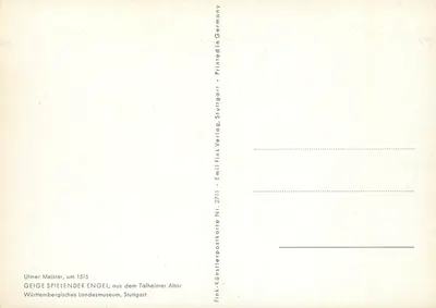Anjo tocando lute — Ulmer Meister, cerca de 1515 — Fink-Künstlerpostkarte Nr. 2711 — Verso