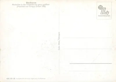 Hochaltar da Igreja da Abadia de Blaubeuren — aberto — editor Metz, Tübingen, n° 453/121 SE — Verso