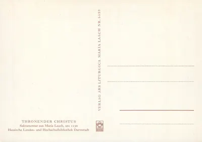 Chrystus na tronie — ilustracja z manuskryptu — Verlag Maria Laach — Rewers