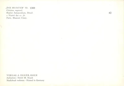 Cristo benedice — dettaglio del Basile Antependium — Editore A. Egger, Colonia, n° 1389 — Verso