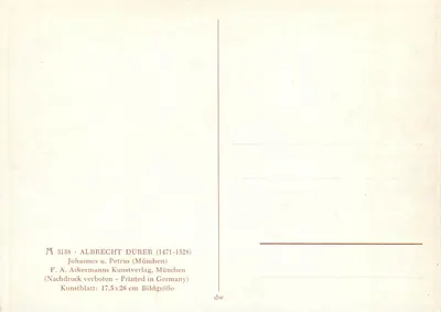 Johannes i Petrus — Albrecht Dürer (1471-1528) — F. A. Ackermanns Kunstverlag, Monachium — Rewers