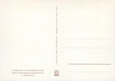 Cristo Pantocrator — Mosaico da cúpula — editor Verlag Liturgica Maria Laach, n° 5703 — Verso