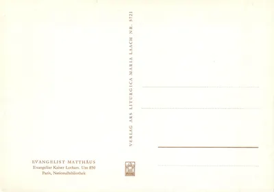 Evangelista Mateus — miniatura de evangelistário — Verlag Kaiser Lothars, n° 5721 — Verso