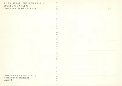 Paisaż letni — Aquarelła — Adriaen van de Velde, wydawca Verlag Gebr. Mann, nr 251 — Rewers