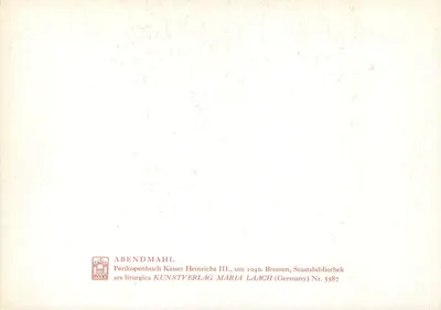 Jantar de Páscoa — Último jantar de Jesus — Perikopenbuch Kaiser Heinrichs III, edição Kunstverlag Maria Laach — Verso