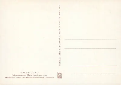 Krucyfikcja — Scena z Pasji — Sakramentar Maria Laach, ok. 1150 — wydawca Verlag Maria Laach — Rewers