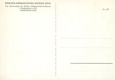 Szklany naczynie z dekoracją — mistrzowska praca Werkstatt z filamenców Koln — wydawca Verlag Gebr. Mann, Berlin, n° 125 — Rewers