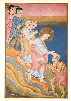 Curando os Leprosos — Evangelho de Echternach, cerca de 1040 — Verlag Ars liturgica Maria Laach, n° 5610