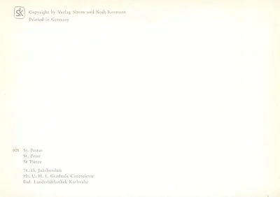 Saint Pierre — manuscrito do séc. 14/15 — Verlag Simon und Koch Konstanz, n° 905 — Verso