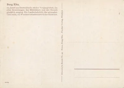 Burg Eltz — Zamek w stylu gotyckim — Fischer Verlag, seria Rhénische Kunst Nr. 92 — Rewers