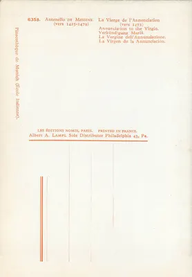 A Virgem da Anunciação — Antenello de Messina (cerca de 1425-1479) — Les Éditions Nomis, Paris — Verso
