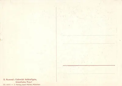 Virgem com o Menino — com dois pássaros — B. Hummel, n° 4441 — Verso