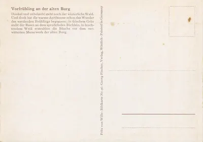 Wczesna wiosna przy starej twierdzy — wiosenny krajobraz z ruinami — Georg Fischer, Nr 96 — Rewers