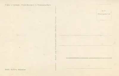 Först-Bismarck w mundurze cugierowym — fotografia Franz v. Lenbach — wydana przez Kunst- und Verlagsanstalt Martin Herpich, München — Rewers