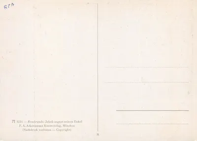 Jakob abençoando seus netos — Rembrandt — F.A. Ackermanns Kunstverlag, Munique, n° 3234 — Verso