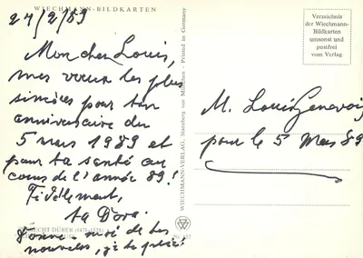 Niebieska róża — życzenia urodzinowe — Wiechmann-Bildkarten, nr 137 — Rewers
