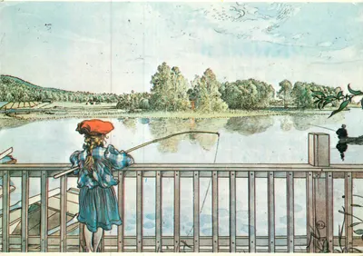 Menina pescando — Aquarela — Carl Larsson, BestellNr. 717