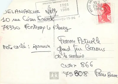 Trzech Mędrców na plecach kamelów — kolorowy rysunek — Amnesty International 1961 — Rewers