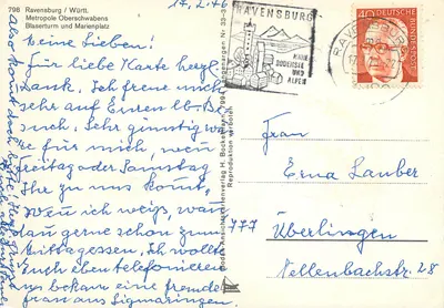 Ravensburg / Württemberg — Blaserturm i plac Marii — Reprodukcja H. Bockenmann Nr. 798 — Rewers