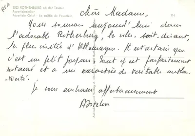 Rothenburg ob der Tauber — Widok ulicy i kościoła — Feuerlein Oriel, n°116 — Rewers